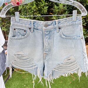 GRLFRND Frayed Light Blue Jean Shorts